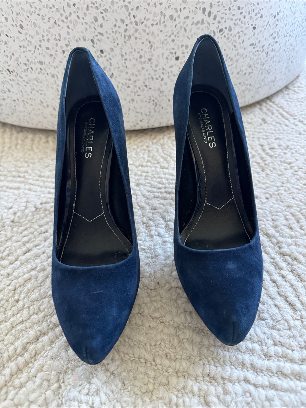 Charles by Charles David Navy Suede Pointed Platform Pumps
